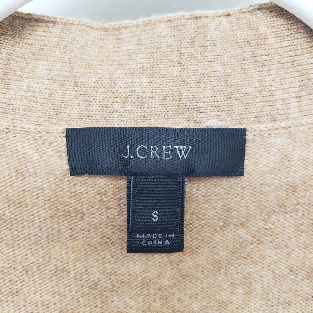 J Crew Windowpane Plaid Cardigan Sweater Womens S Camel Tan Wool Cashmere V-Neck - Picture 3 of 8